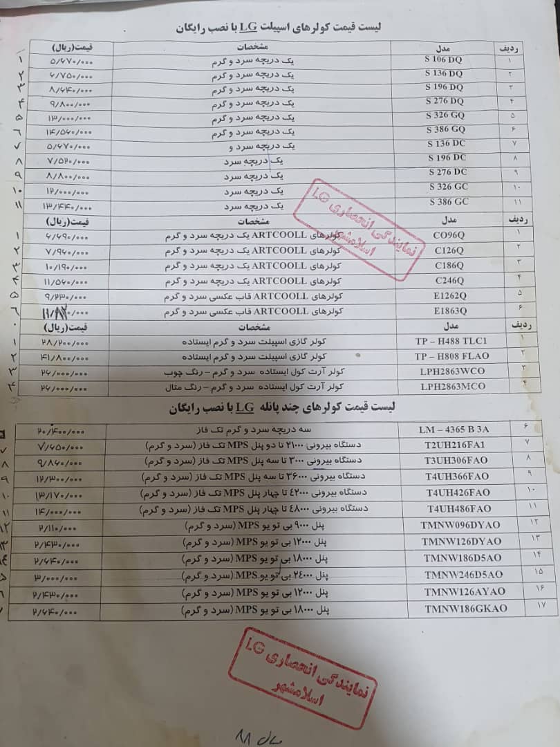 price of airconsditioner in 1388 in iran